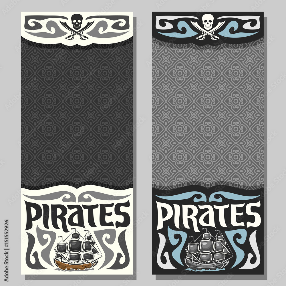 Vector vertical banners for Pirate theme: skull and crossed swords on ...