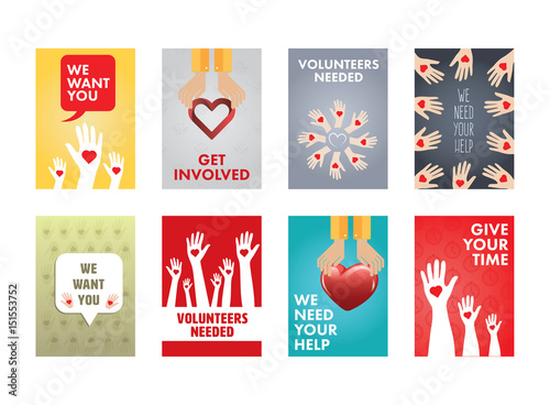 Various vector icon set of volunteers