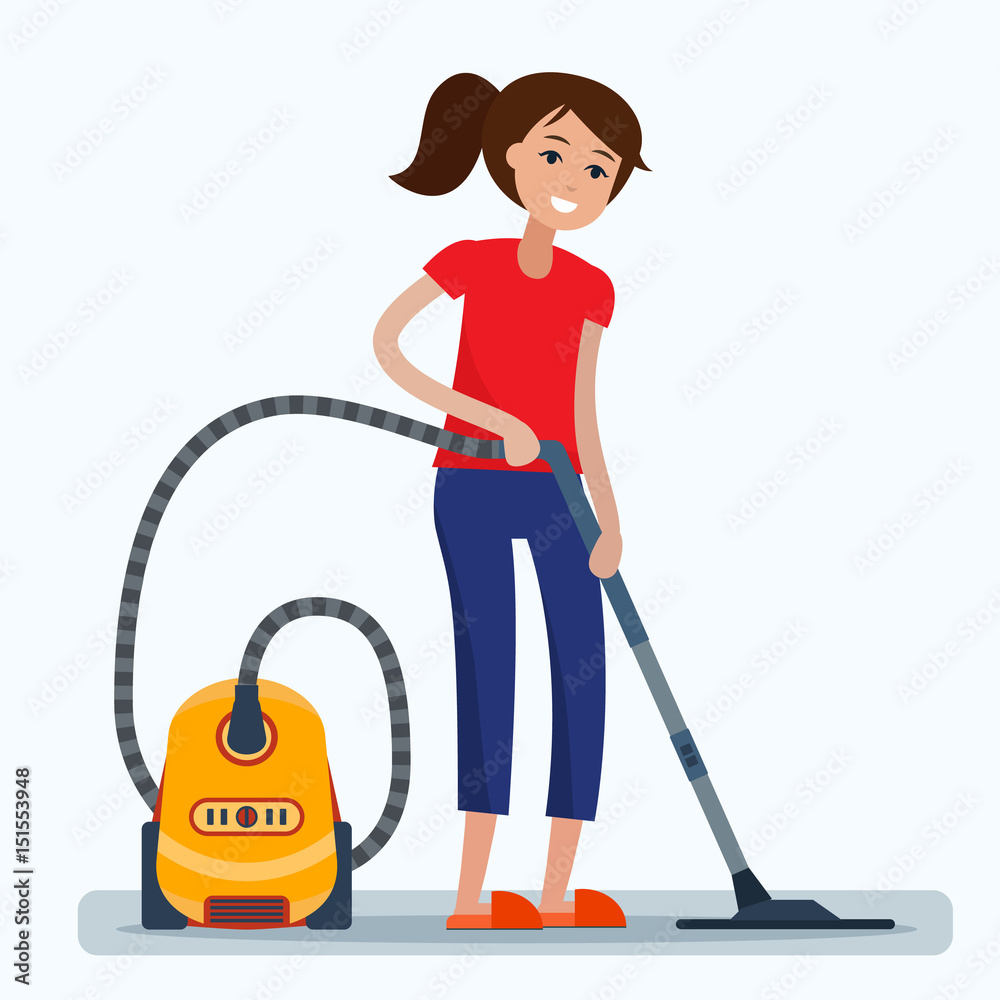 Woman cleaning room with vacuum cleaner. Woman cleaning room with vacuum cleaner.