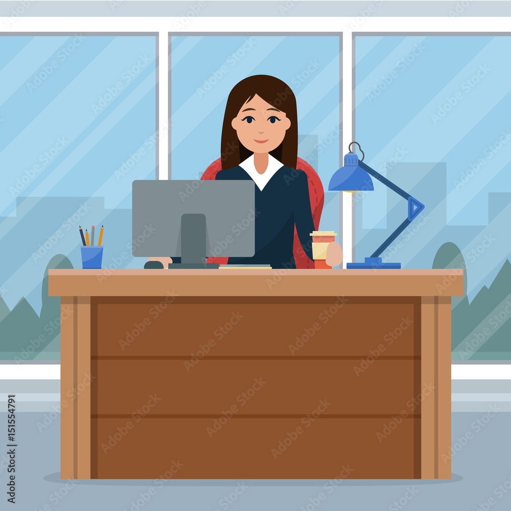 Business woman on the table in office.
