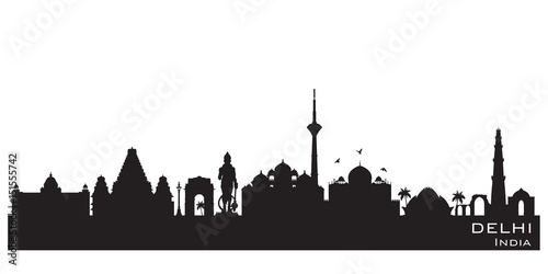 Delhi India city skyline vector silhouette