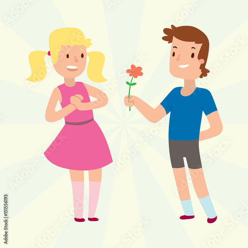 Children happy couple cartoon relationship characters lifestyle vector illustration relaxed friends.