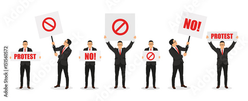 Business people demonstration or protest with placard. - stock vector.