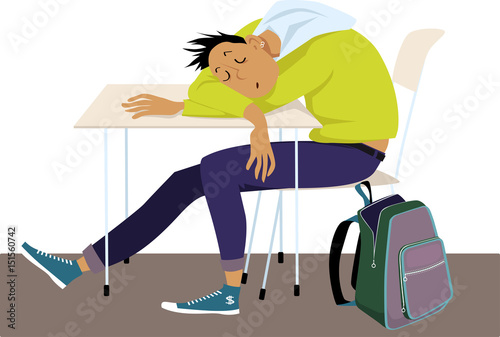 Teenager sleeping at the desk at school, EPS 8 vector illustration