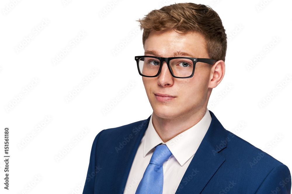 Business Man in blue suit over white background. Business Man in blue suit over white background.