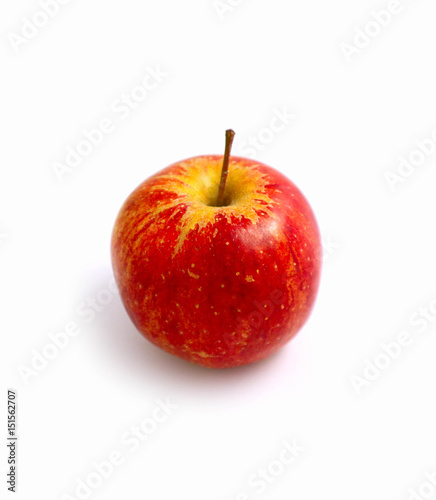 Photo depicting natural beautiful delicious single fresh red apple. Apple isolated on a white background. Close up  macro view.