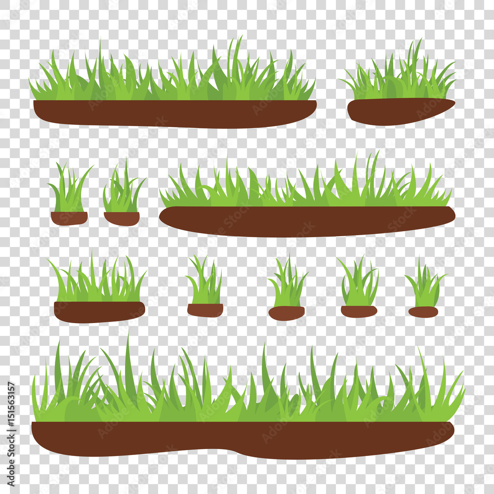 Tufts of grass with earth on a transparent background. Vector