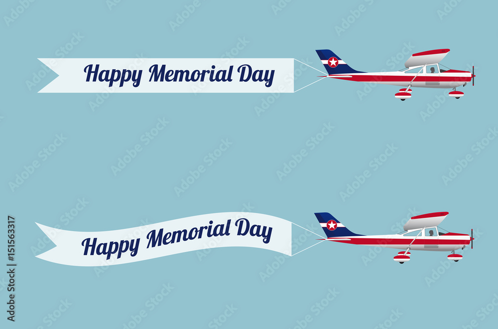 Plane with banner Happy memorial day. Vector illustration