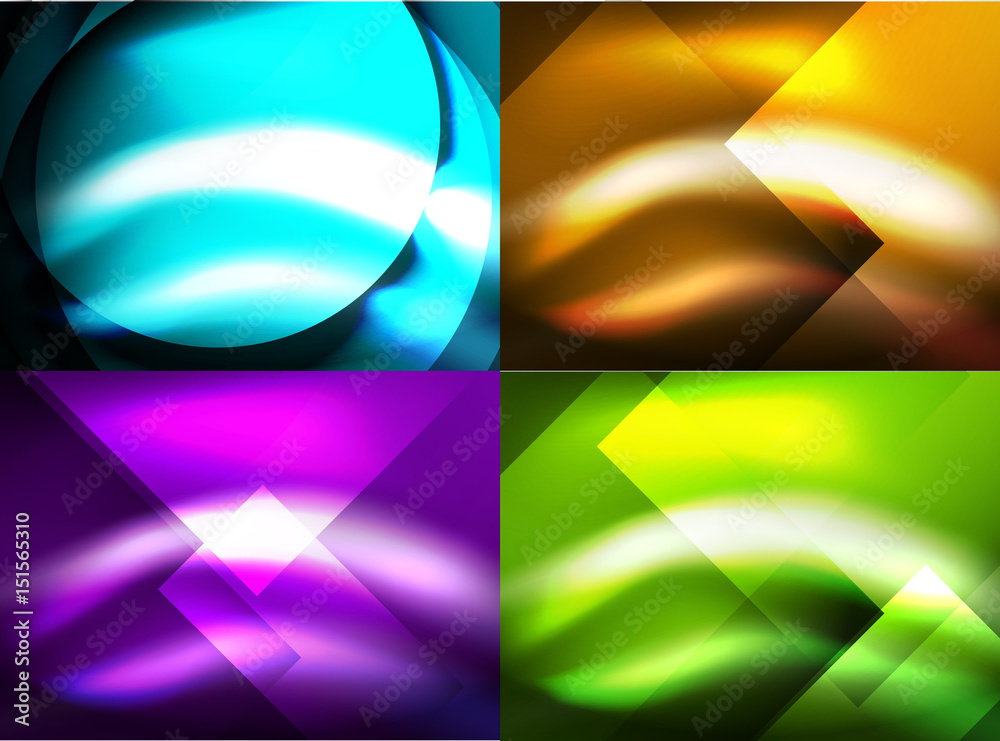 Set of shiny vector silk wave abstract backgrounds