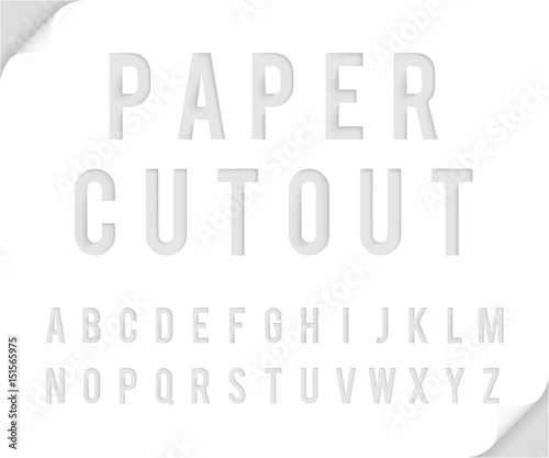 Bent paper cutout font template alphabet vector illustration