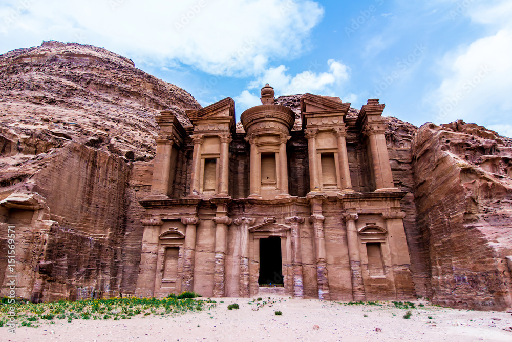 The Monastery, a building carved out of rock in the ancient Petra, Jordan