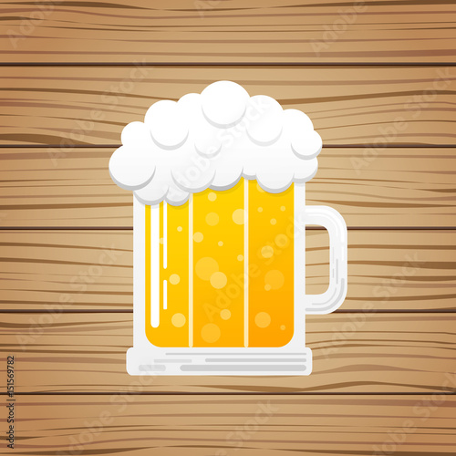 Mug -  glass of beer on wooden background. Vector.