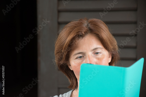 A woman reading the electronic book