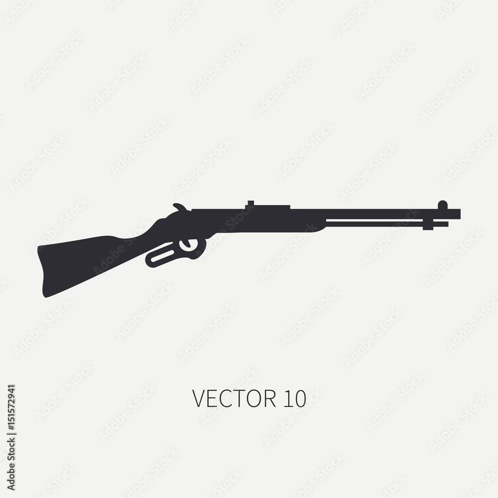 Silhouette. Line flat vector military icon rifle, carbine. Army equipment and armament. Legendary retro weapon. Cartoon. Assault. Soldiers. War. Illustration and element for your design and wallpaper.