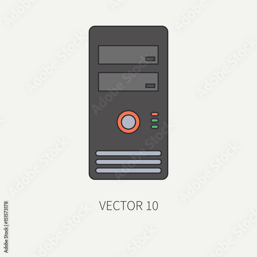 Line flat color vector computer part icon housing body. Cartoon. Digital gaming and business office pc desktop device. Innovation gadget. Hardware. Illustration and element for your design, wallpaper.