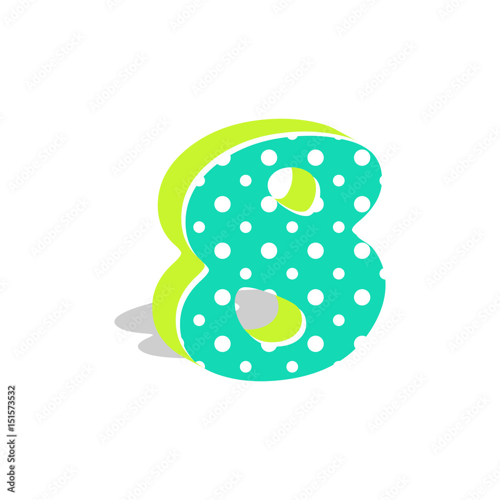 Cute dotted 3d number eight isolated on white background. Vector illustration. Element for design. Kids alphabet. Cute dotted 3d number eight isolated on white background. Vector illustration. Element for design. Kids alphabet.