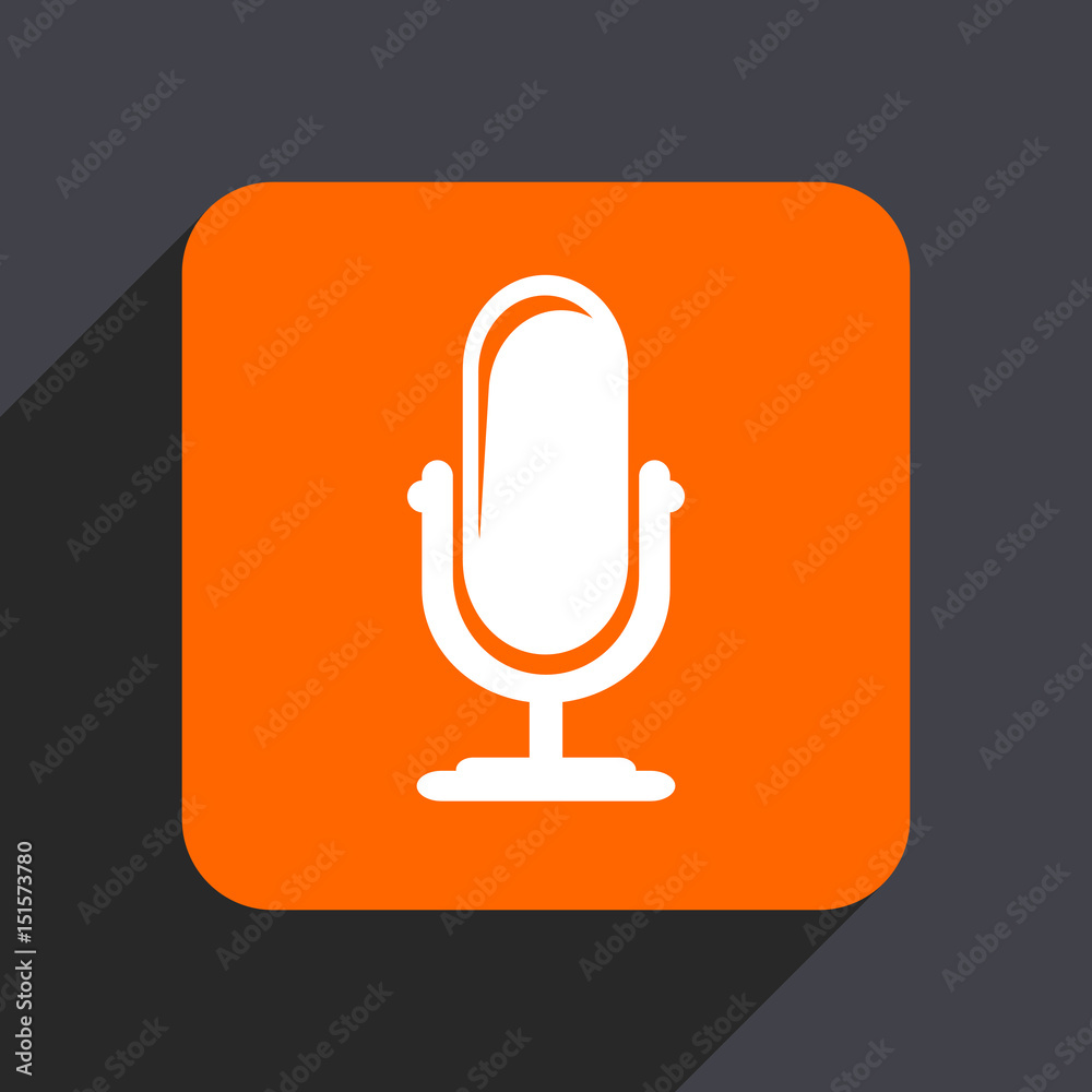Microphone orange flat design web icon isolated on gray background Microphone orange flat design web icon isolated on gray background