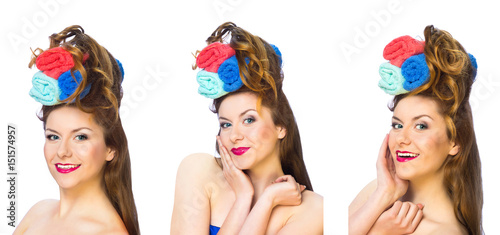 Woman with beautiful hair and color towels