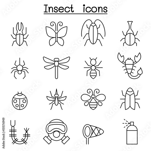 Insect & bug icon set in thin line style