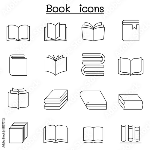 Book icon set in thin line style