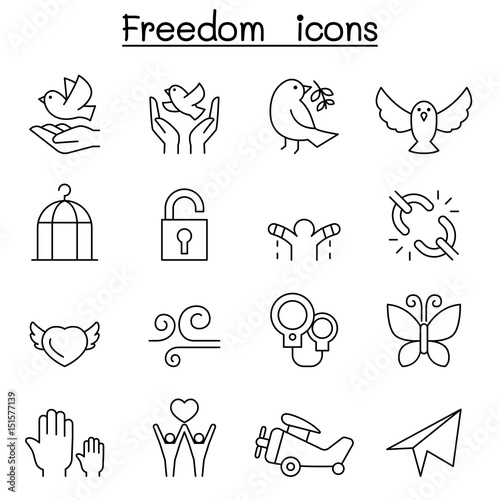 Freedom icon set in thin line style