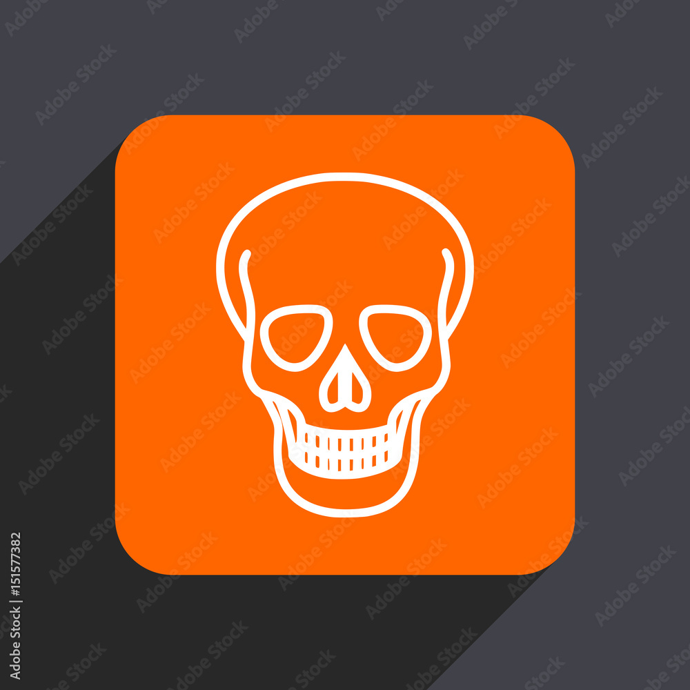 Skull orange flat design web icon isolated on gray background