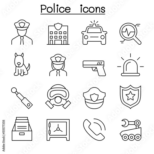 Police icon set in thin line style