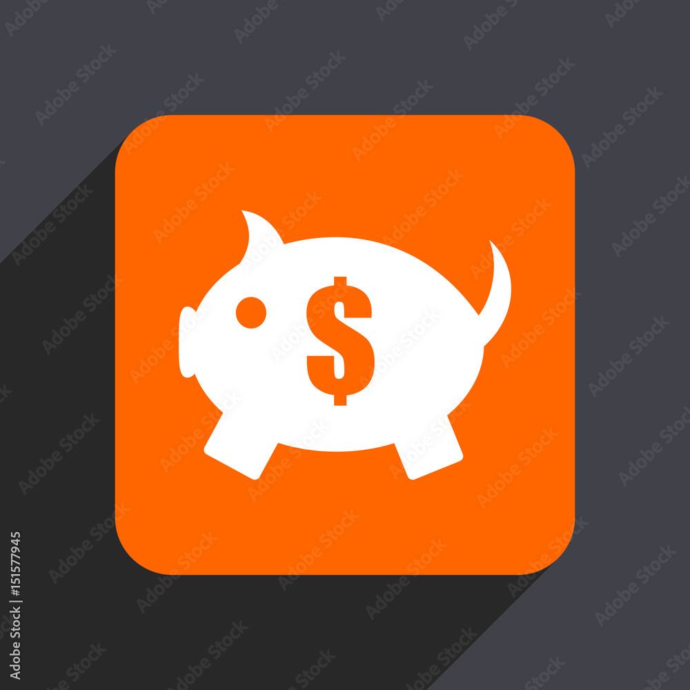 Piggy bank orange flat design web icon isolated on gray background Piggy bank orange flat design web icon isolated on gray background