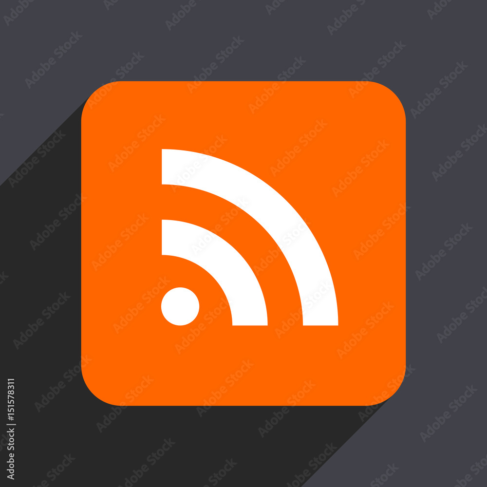 Rss orange flat design web icon isolated on gray background