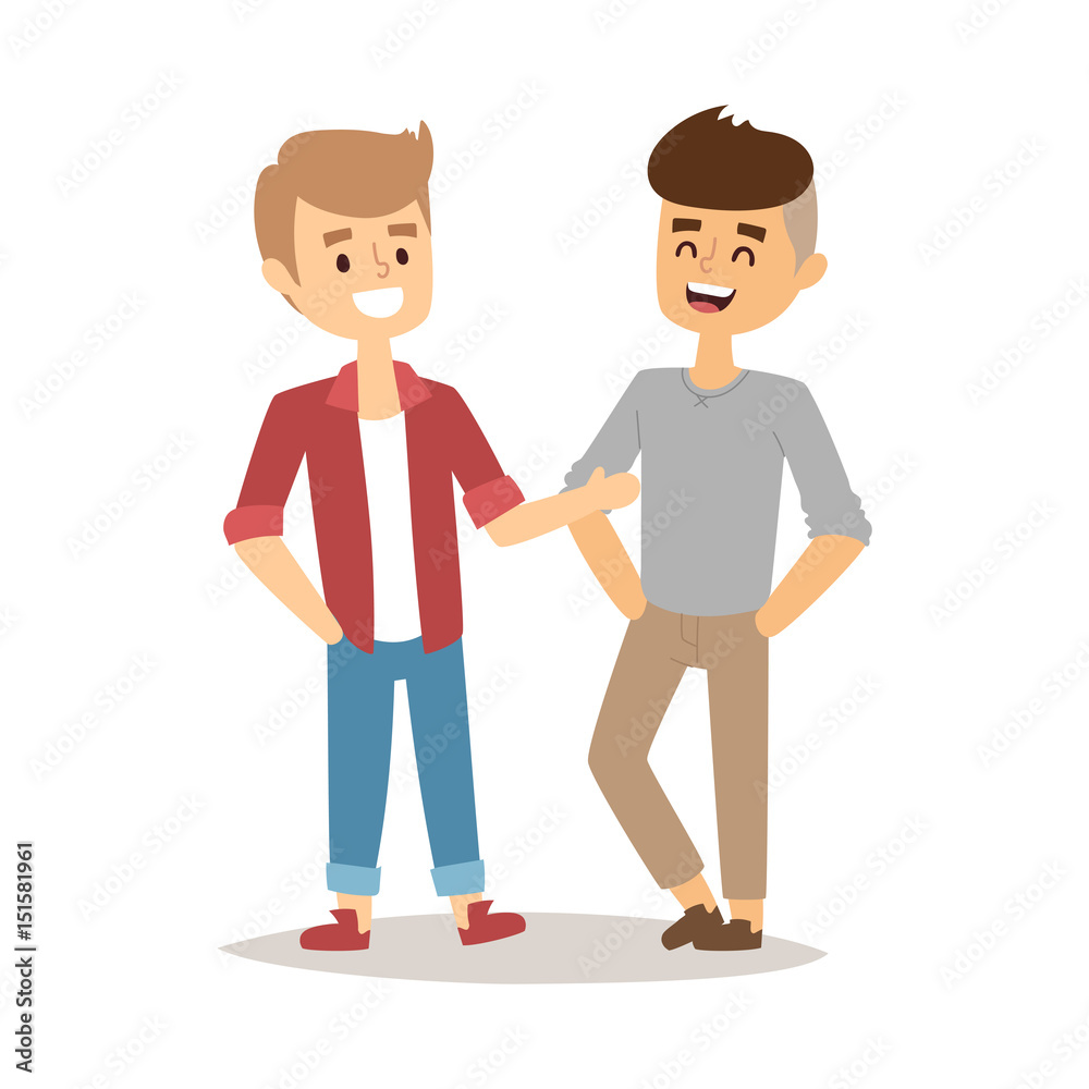 Gays happy couple cartoon relationship characters lifestyle vector  illustration relaxed friends. Stock Vector | Adobe Stock