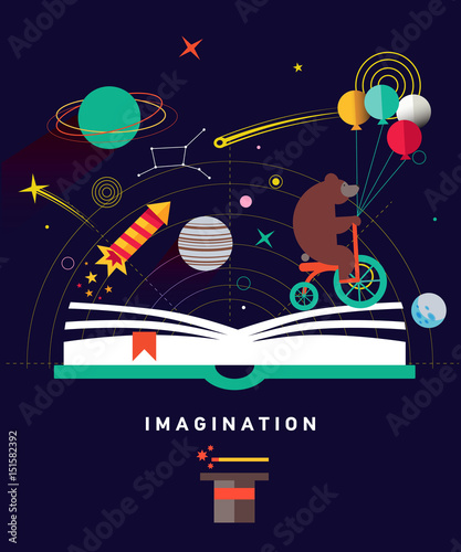 Imagination concept with opened book