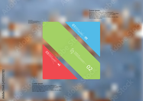 Illustration infographic template with rectangle askew divided to three standalone color parts