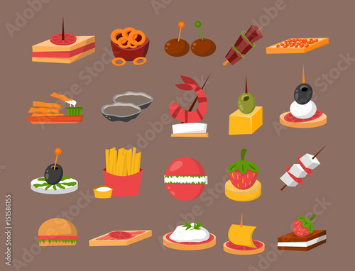 Various meat fish cheese banquet snacks on banquet platter canape snacks appetizer delicious vector.