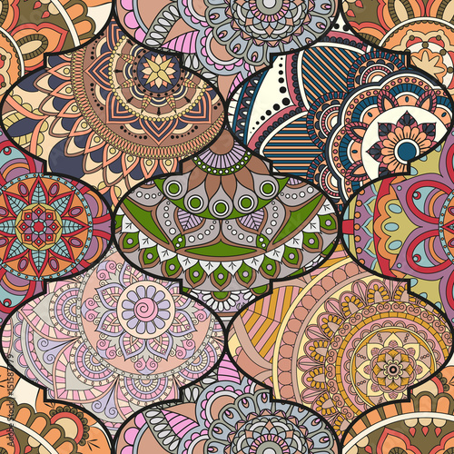 Patchwork pattern. Vintage decorative elements. Hand drawn background. Islam  Arabic  Indian  ottoman motifs. Perfect for printing on fabric or paper.