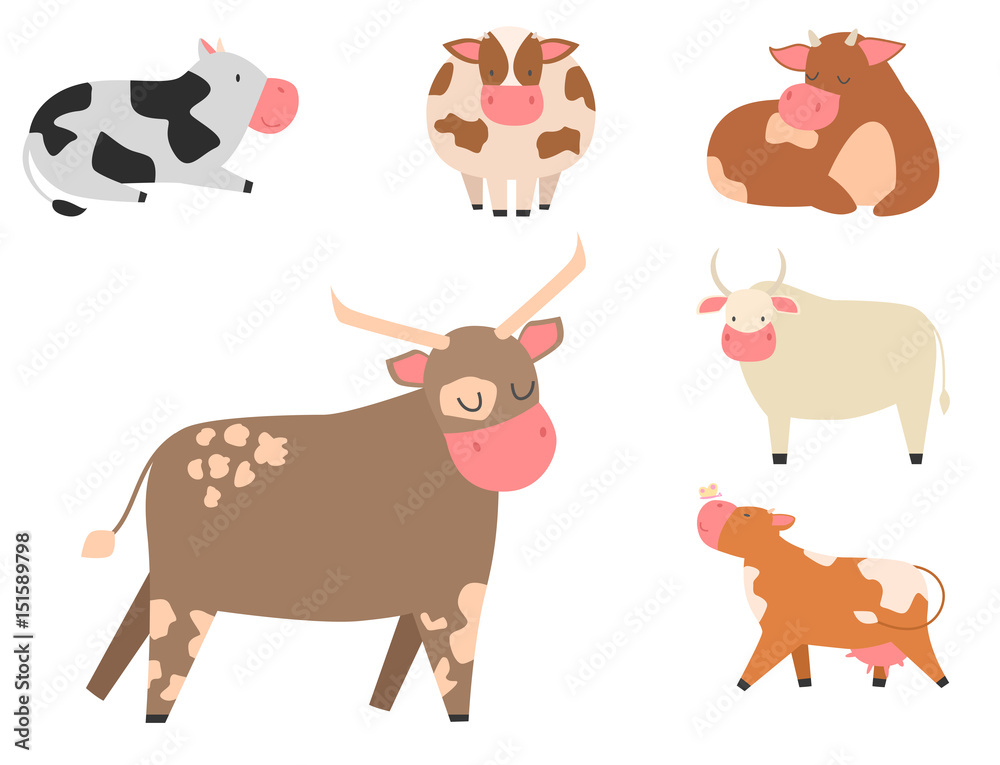 Bulls cows farm animal character vector illustration cattle mammal ...