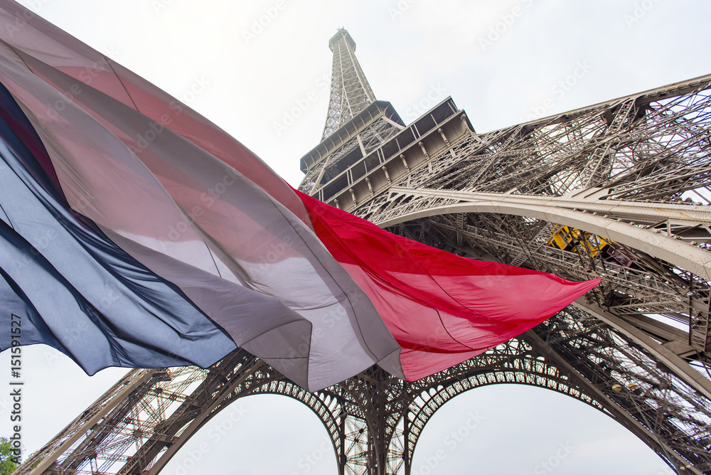 Eiffel Tower and French Flag, concept picture about political situation in France and terrorist attack
