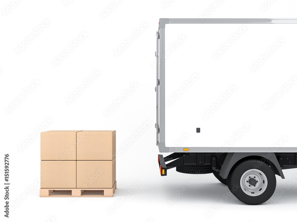 Truck with boxes on euro pallet, 3d rendering Truck with boxes on euro pallet, 3d rendering