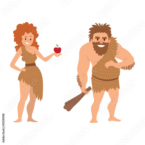 Caveman primitive stone age cartoon neanderthal people character evolution vector illustration.