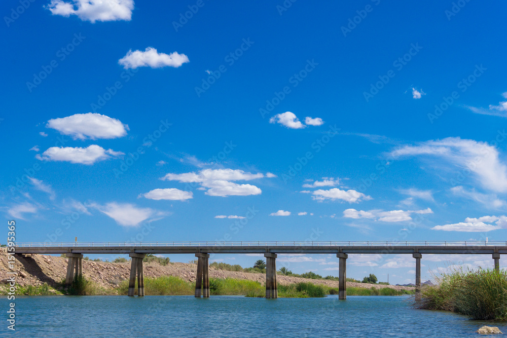 Colorado River Bridge under blue sky in Yuma Arizona