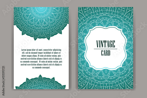 Retro hand-drawn card with mandala. Vintage background with place for text. Can be used for invitation, banner, others cards