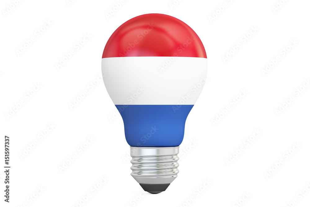 Light bulb with Netherlands flag, 3D rendering Light bulb with Netherlands flag, 3D rendering