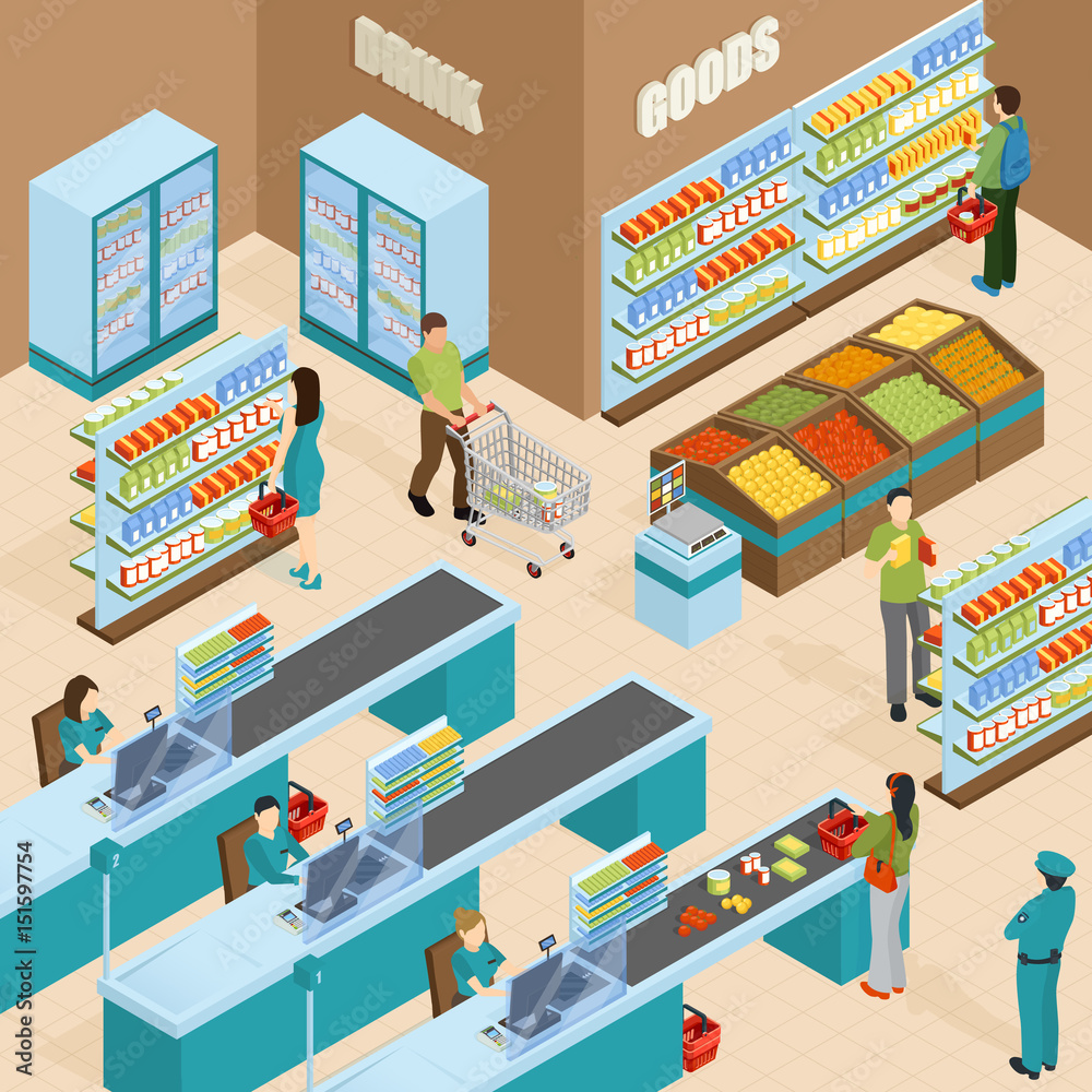 Naklejka premium Koncepcja projektu izometryczny supermarketu