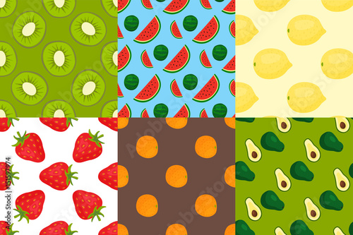 Cartoon fresh fruits in flat style seamless pattern food summer design wallpa...