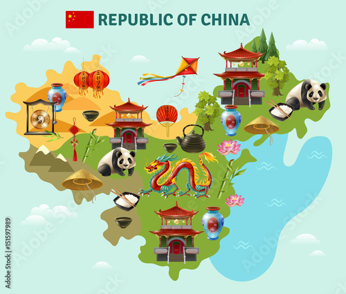 China Travel Sightseeing Map Poster