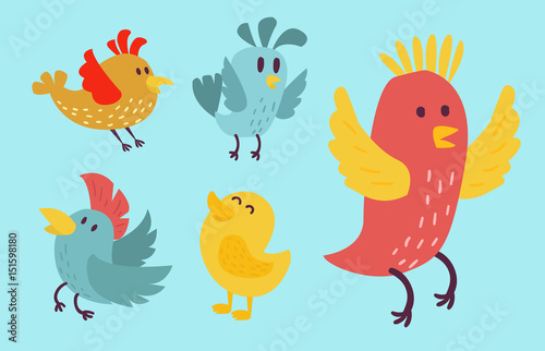 Cute birds vector set illustration cartoon colorful