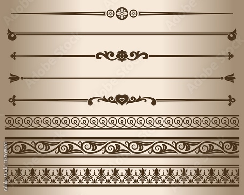 Decorative elements. Design elements - decorative line dividers and ornaments. Vector illustration.
