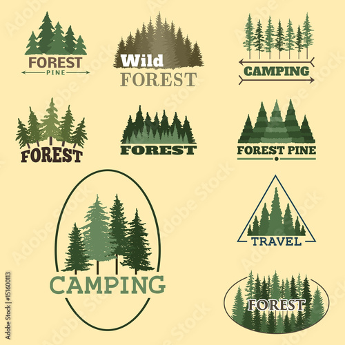 Tree outdoor travel green silhouette forest badge coniferous natural logo bad...