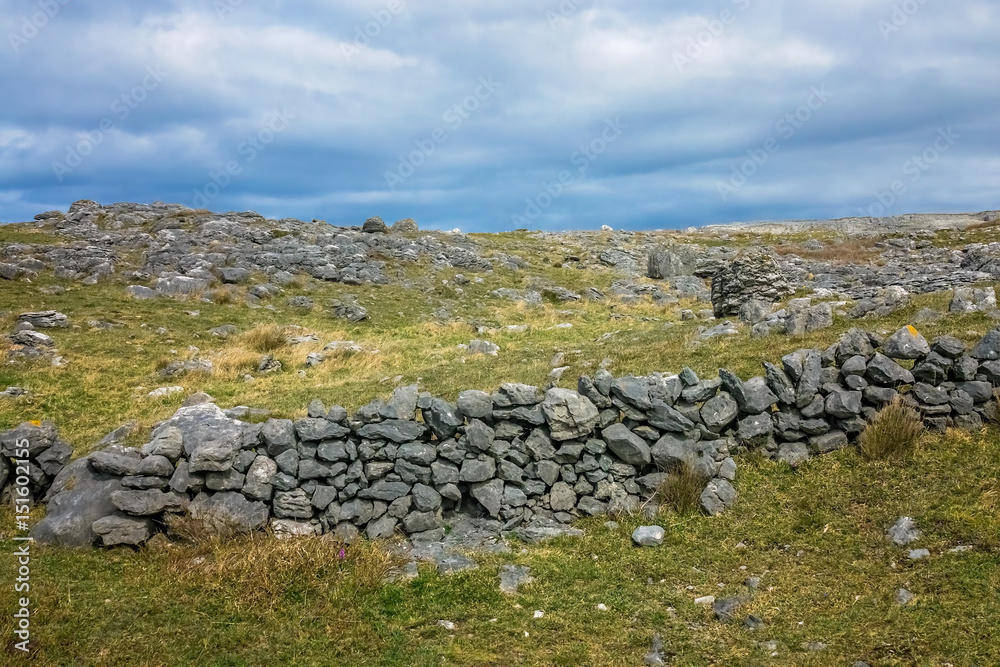 Old stone wall in the irish countryside