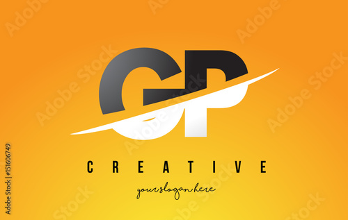 GP G P Letter Modern Logo Design with Yellow Background and Swoosh.