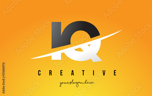 IQ I Q Letter Modern Logo Design with Yellow Background and Swoosh.